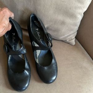 Black Leather Mary Jane heels